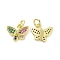 Brass Micro Pave Colorful Cubic Zirconia Charms, Cadmium Free & Nickel Free & Lead Free, with Jump Ring, Butterfly Charms, Real 18K Gold Plated, 9.5x12x1.5mm, Hole: 3.2mm