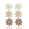 Flower Brass Raffia Dangle Stud Earrings, Brown, 90x30mm
