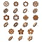 22Pcs 11 Styles Walnut Wood Stud Earring Findings, with 316 Stainless Steel Pins and Holes, Leaf & Flower, Coconut Brown, 16~17.5x16.5~18mm, Hole: 1.6~1.8mm, Pin: 0.7~0.8mm, 2Pcs/style
