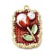 Alloy Enamel Pendants, with ABS Imitation Pearl, Rectangle with Flower Charm, Rack Plating, Long-Lasting Plated, Lead Free & Cadmium Free & Nickel Free, Golden, Red, 27x19x9mm, Hole: 1.5mm