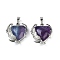 Natural Colorful Fluorite Pendants, Brass Flower Charms, Rack Plating, Long-Lasting Plated, Lead Free & Cadmium Free, Platinum, 27x24x8mm, Hole: 8x5mm