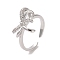 Brass Micro Pave Cubic Zirconia Open Cuff Ring, Bowknot, Platinum, US Size 7 1/2(17.5mm)