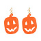 Halloween Alloy Acrylic Dangle Earrings, Golden, Pumpkin, 70x39mm