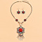 Flower Bohemian Ethnic Style Zinc Alloy & Resin Pendant Necklace & Dangle Earring Sets, Red, 500mm