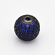 Perles rondes de couleur bleue en laiton avec zircone cubique CZ de grade AAA de micro pave KK-O065-12mm-03B-NR-1