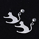 ステンレス鋼の子猫のぶら下がりスタッドピアス201個  クリアキュービックジルコニア  猫のシルエット  ステンレス鋼色  24mm  ピン：0.8mm EJEW-T008-JN745-1
