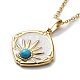 Synthetic Turquoise Rhombus with Sun Pendant Necklace with Enamel NJEW-C012-04G-1