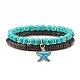 Ensemble de bracelets extensibles en perles de noix de coco naturelles et de turquoise synthétique (teintes) BJEW-JB07168-8