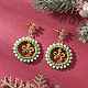 Серьги-гвоздики с подвесками из латуни и стекла в форме рождественского венка EJEW-MZ00613-2