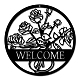鉄のペンダントデコレーション  屋外の庭の装飾のため  花と言葉を歓迎するフラットラウンド  電気泳動黒  30x0.15cm HJEW-WH0013-018-1