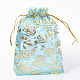 ローズプリントオーガンジーバッグ巾着袋  ギフトバッグ  長方形  ライトスカイブルー  18x13cm OP-R021-13x18-02-1
