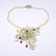 Flower Red Agate Beads and Faceted Glass Beads Pendant Necklaces X-NJEW-N0014-60-1