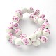 Flower Printed Round Handmade Porcelain Beads Strands PORC-M010-12mm-04-2