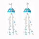 Glass Seed & Synthetic Moonstone Beaded Long Tassel Dangle Stud Earrings with Shell Pearl for Women EJEW-TA00062-3