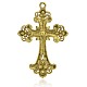 Gros pendentifs de croix latine en alliage plaqué d'or antique avec strass RB-J141-26AG-2