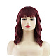 前髪のある短い頭の赤い巻き毛のかつら  短いウェーブのボブウィッグ  高温繊維  女性のためのかつら  暗赤色  （14インチ）466.7mm OHAR-D007-02-2