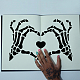 MAYJOYDIY Skeleton Hand Stencil Skeleton Finger Stencil Heart Skeleton Rock Hand with Ring Pattern Reusable Halloween Template 11.8×11.8inch with Paint Brush Painting on Wall Wood Glass DIY-MA0001-28A-5