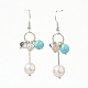 Brass Synthetic Turquoise Dangle Earrings EJEW-JE02785-01-1