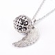 Trendy Women's Long Rolo Chain Brass Cage with Wings Locket Pendant Necklaces NJEW-L083-05-3