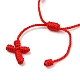 調節可能なナイロン糸編み込みブレスレット  赤い紐のブレスレット  クロス  レッド  内径：1-3/4~3-3/8インチ（4.5~8.5cm） BJEW-JB05582-03-3