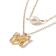 Glass Butterfly & Natural Pearl Pendants Double Layer Necklace with Clear Cubic Zirconia NJEW-TA00043-04-6