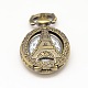 Talladas cabezas del reloj del cuarzo de la aleación de la torre Eiffel del vintage redondas plana hueco para reloj de bolsillo el collar del colgante WACH-M109-05-1