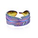 304 Stainless Steel Feather Wrapped Cuff Ring RJEW-N038-061-3