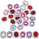 GORGECRAFT 6 Colors 1 Box Rhinestone Button Embellishments Multicolor Square Craft Rhinestones Flat Crystal Buttons Flatback for Sewing DIY Garments Clothing Home Decor Dress 30PCS Red Purple Pink DIY-GF0007-85-1