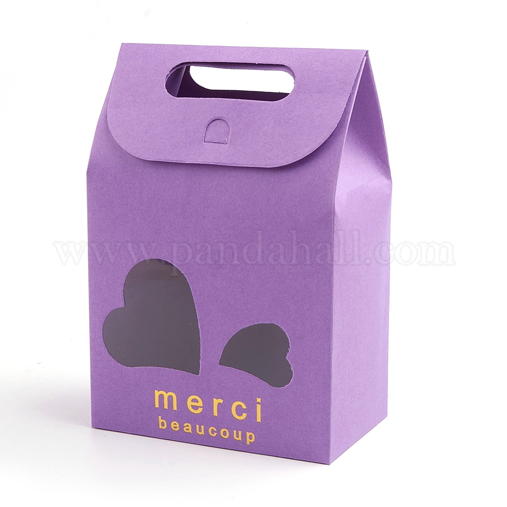 Wholesale Rectangle Paper Bags with Handle and Clear Heart Shape