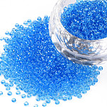 12/0 grade a perles de rocaille en verre rondes, couleurs transparentes, bleu ciel, 12/0, 2x1.5mm, Trou: 0.8mm, environ 30000 pcs / sachet 