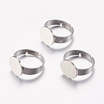 Componentes de anillos de dedo de 304 acero inoxidable ajustables, fornituras base de anillo almohadilla, plano y redondo, color acero inoxidable, Bandeja: 12 mm, 17mm
