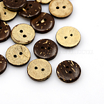 Boutons de noix de coco, 2-trou, plat rond, brun coco, 15x3mm, Trou: 2mm
