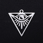 201 Stainless Steel Pendants, Filigree Joiners Findings, Laser Cut, Triangle with Eye, All Seeing Eye, Stainless Steel Color, 20x19.5x1mm, Hole: 1.4mm