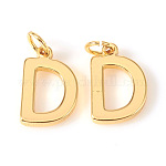Encantos de latón, con anillos de salto, carta, real 18k chapado en oro, letter.d, d: 10x7x1 mm, agujero: 2.5 mm