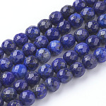 Abalorios de lapislázuli naturales hebras, reronda facetas, azul medianoche, 6mm, agujero: 1 mm, aproximamente 59 pcs / cadena, 14.5 pulgada