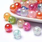 Transparent Crackle Acrylic Beads, AB Color, Round, Mixed Color, 8mm, Hole: 0.25mm