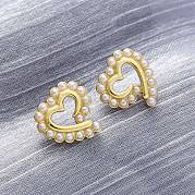 Серьги-гвоздики из латуни в форме сердца EJEW-H158-09G