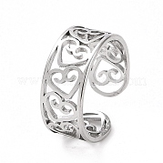 304 Stainless Steel Hollow Out Heart Open Cuff Ring for Women RJEW-C053-06P
