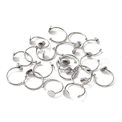 304ステンレススチールオープンカフリング金具10個  フラットラウンドパッドリングベースのセッティング  ステンレス鋼色  usサイズ7 1/4(17.5mm)  トレイ：8mm