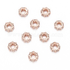 Perles européennes en laiton avec zircone cubique, rondelle, or rose, 8x3mm, Trou: 4mm