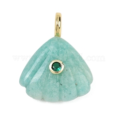 Pendentifs sculptés en amazonite naturelle, Breloques en forme de coquillage avec zircon cubique et accessoires en laiton, or, crémaillère plaquage, 28x22x8mm, Trou: 4mm