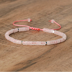 Bracelets tressés en perles de quartz rose naturel, bracelets ajustables pour femmes, Diamètre intérieur: 16 cm, perle: 4~4.5x2~2.5 mm