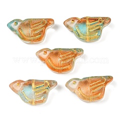 Гальванопокрытие и стеклянные бусины с золотым металлическим плетением, птица, Перу, 10x19.5x7 мм, отверстие : 1 мм