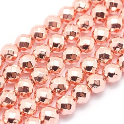 Electrochapa no-granos de hematites sintético -magnéticos hebras, aaa grado, Plateado de larga duración, facetados, redondo, chapado en oro rosa, 2mm, agujero: 1 mm, aproximamente 185 pcs / cadena, 15.2 pulgada (38.5 cm)