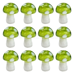10 pz perline a lume fatte a mano a forma di fungo, giallo verde, 12.5~14x10~11mm, Foro: 1.5 mm