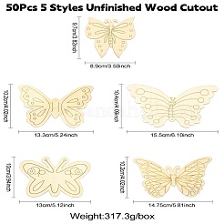 50 шт. 5 стиля необработанного деревянного выреза&nbsp;AJEW-CJ0001-42
