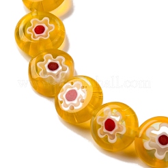 ハンドメイドミッレフィオーリ ランプワークビーズ連売り  フラットラウンド  ゴールド  10x3.5mm  穴：0.8mm  約38個/連  14.65''（37.2センチメートル）&nbsp;LAMP-G164-04D