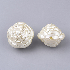 ABSプラスチックパール調ビーズ  花  フローラルホワイト  24.5x25x21.5mm  穴：1.5mm  約100個/500g&nbsp;KY-T013-001A