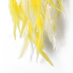 Натуральные желтые авантюриновые чипсы из бисера Дерево жизни Луна с подвеской из перьев HJEW-M004-16