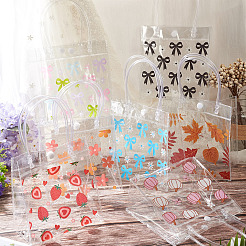 長方形の透明なプリントPVCプラスチックギフトトートバッグ  サンゴ  葉  28.5cm  オープン：190x155x75mm&nbsp;ABAG-TADJ0002-002C